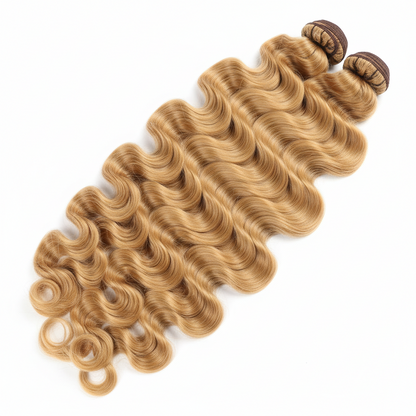 Celebrity Hair & Beauty 12A deep wave honey blonde hair bundles with 5x5 HD closure, showing the textured, shiny deep wave style.