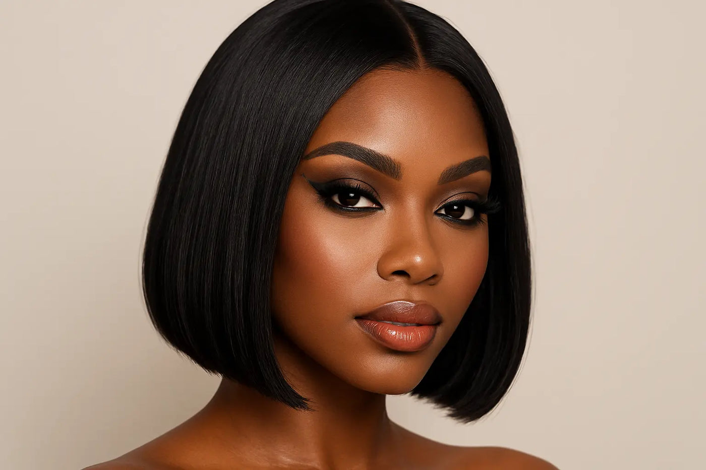 make hair longer kneck length and add makeup on the model