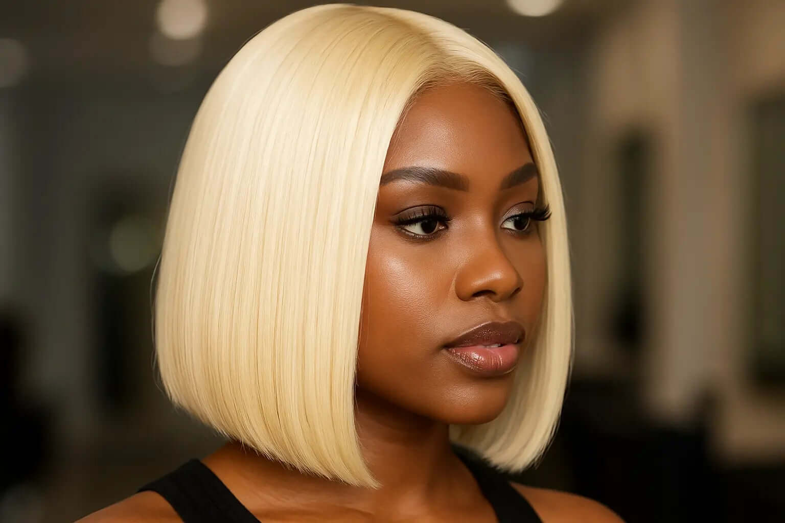 613/Blonde Bob Wig Straight 100% Human Hair.