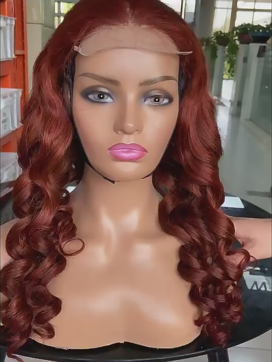 Bouncy Curl Human Hair Wigs Retro Reddish Brown 24 Inch 200% Density