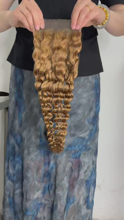 12A Deep Wave Honey Blonde Bundles With Closure 5X5 HD
