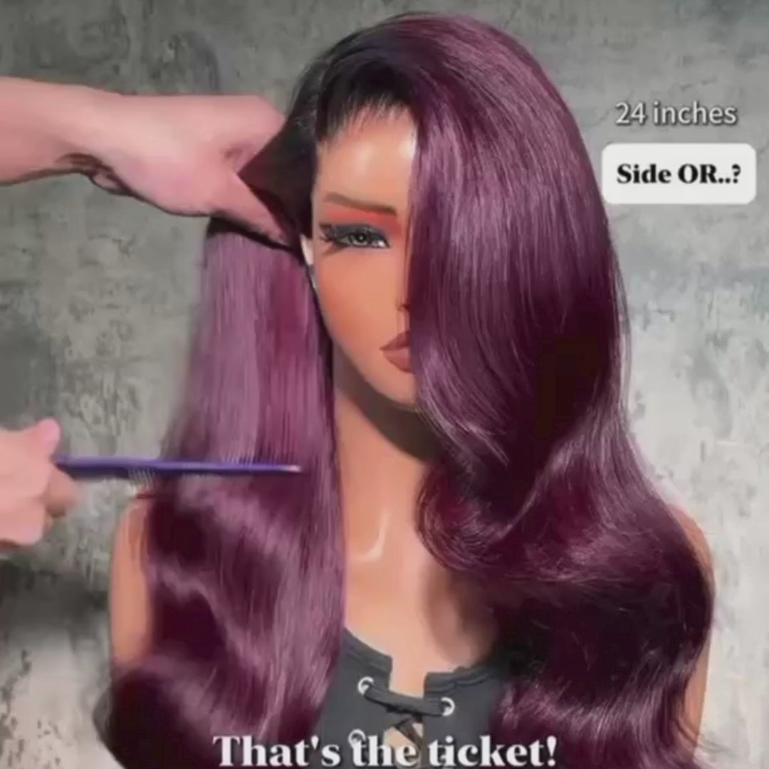 24 Inch Burgundy Wave Lace Closure Wig 5x5 250 Density