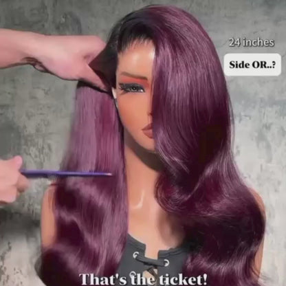 24 Inch Burgundy Wave Lace Closure Wig 5x5 250 Density
