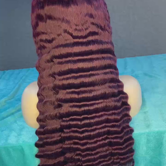 Deep Wave 200 Density HD Frontal Wig – Pre-Plucked Knotless Design.