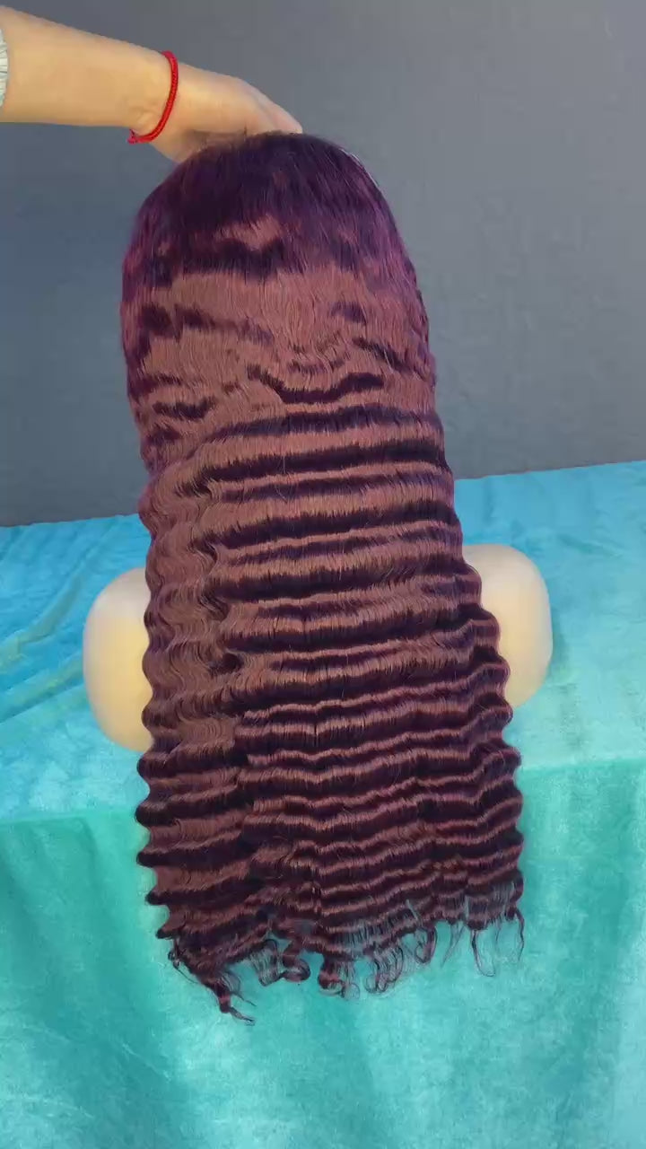 Deep Wave 200 Density HD Frontal Wig – Pre-Plucked Knotless Design.