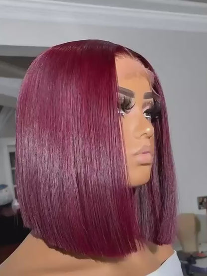 Short Bob Peruvian Hair 99J HD Lace Wig for Glam Look.