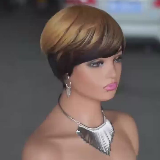 Pixie Cut Wig Short Layered Virgin Human Hair Wigs With Bangs.