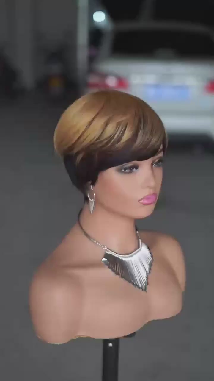 Pixie Cut Wig Short Layered Virgin Human Hair Wigs With Bangs.