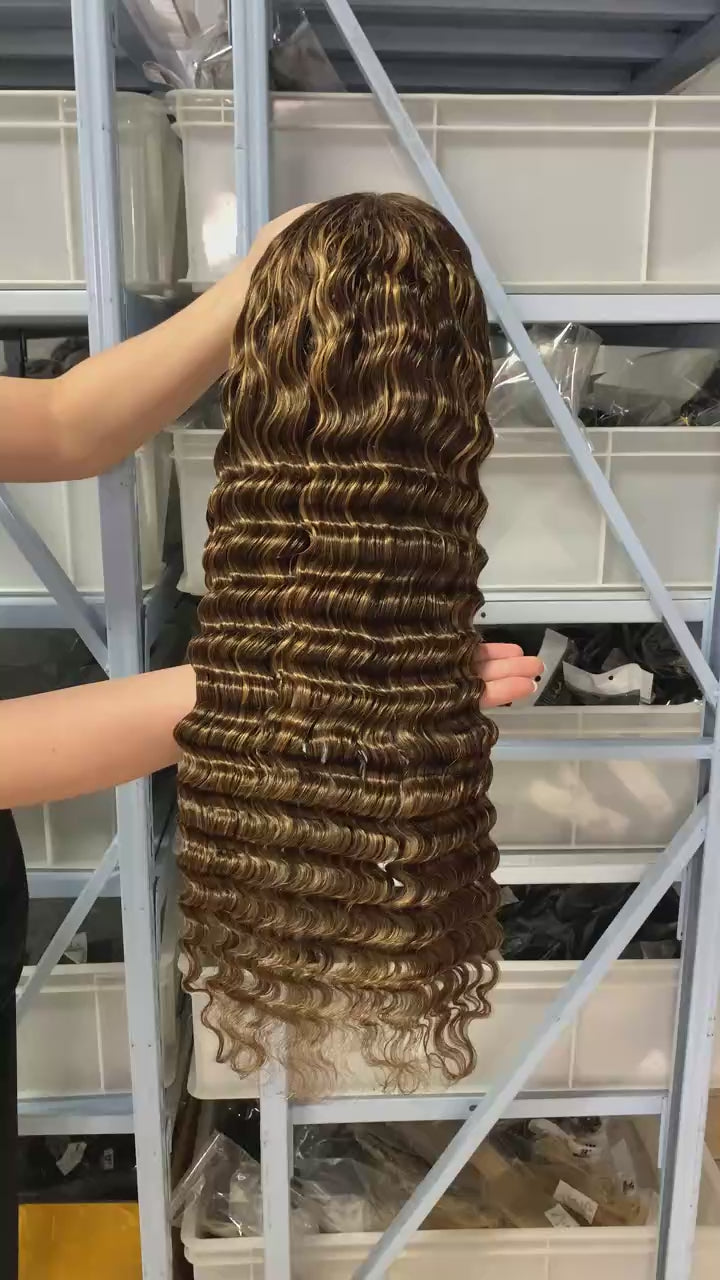 Celebrity Hair & Beauty Deep Wave Lace Front Wig – Pre Plucked Brazilian Remy Human Hair.