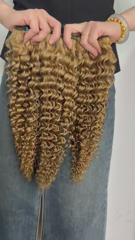 12A Deep Wave Honey Blonde Bundles With Closure 5X5 HD