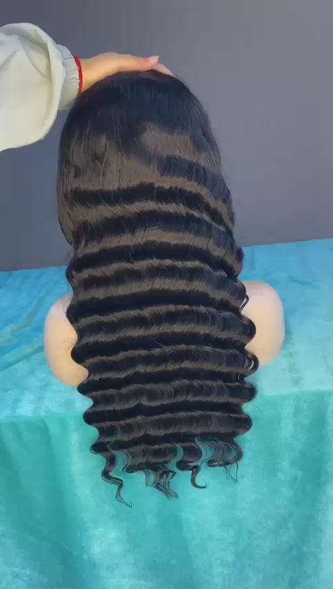 Deep Wave Cambodian Virgin Human Hair Transparent Lace 13 X4 Frontal Wig.