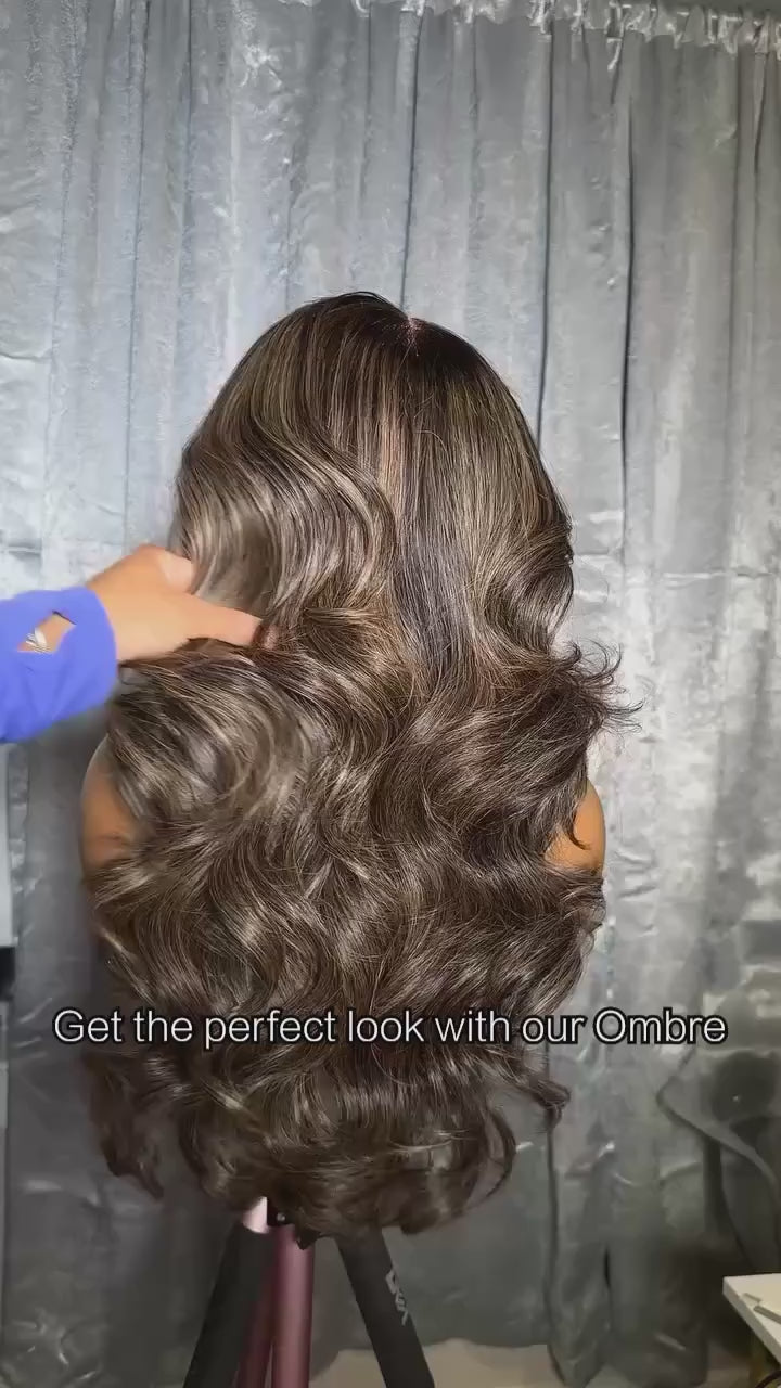 Ombre Dark Brown Body Loose Wave Vietnamese Raw Hair Wigs 5*5 Swiss Lace Glueless HD Wig 28Inch 200Density.