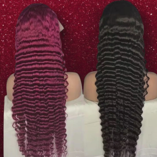 Deep Wave 200 Density HD Frontal Wig – Pre-Plucked Knotless Design.