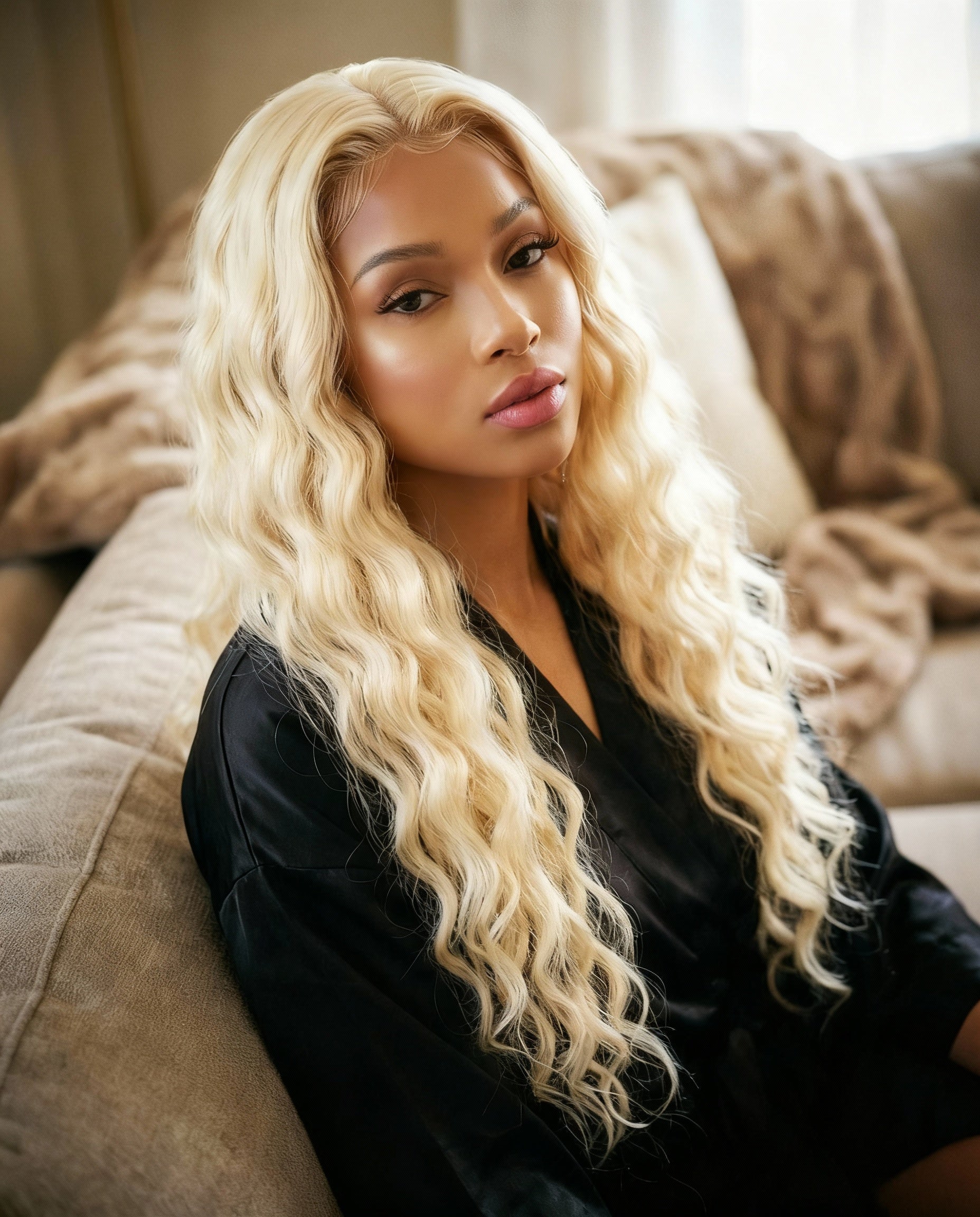 HD Glueless Pre-Plucked Loos Deep Wave Human Wig Brazilian Blonde.
